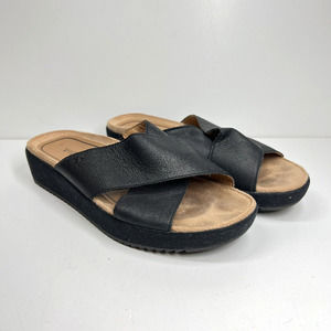 Vionic Shoes Womens Sz 7.5 Black Leather Hayden Platform Sandal Slip on Comfort